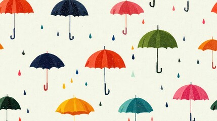 Raindrops Tripping On Umbrella Icon Seamless Pattern Vector Art Illustration, no logos, no brands