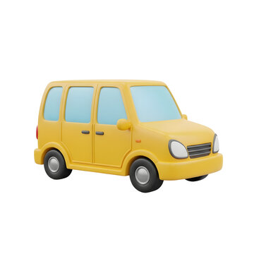 3D Render Of A Yellow Passenger Van Isolated On Transparent Background