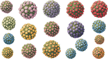 Top view architectural flowering bushes in various vibrant colors, ideal for landscape plan designs © Su Joy Creatives