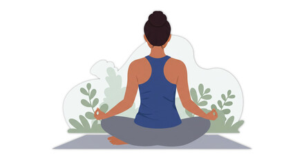 flat illustration design drawing outdoor yoga by sitting woman, backside image, cutout in transparent background, png format