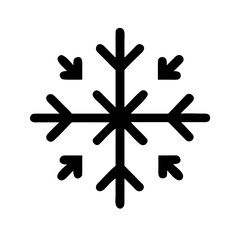 Minimalist black snowflake icon representing winter, freezing temperatures, or snowfall. Ideal for weather apps and cold climate graphics.
