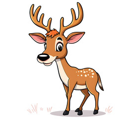A cartoon deer with antlers and a smile on its face
