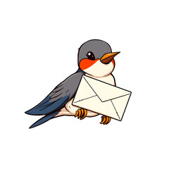 A cartoon bird holding an open white envelope