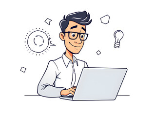 A man is sitting at a desk with a laptop in front of him