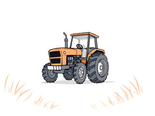 A cartoon tractor is sitting in a field of tall grass