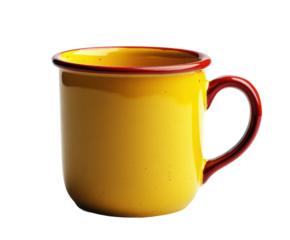 Colorful yellow mug for coffee enjoyment at home isolated on transparent background