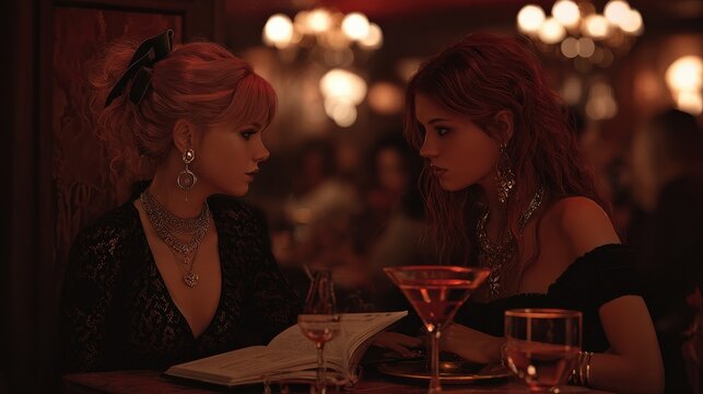 Friendship between women talking about a club book over dinner..