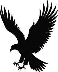 Eagle vector silhouette illustration of a flying bird with outstretched wings, ideal for tattoo design,majestic, attack, fierce, powerful, feather, design, tattoo, sharp, sky, soar, landing, beak, cla