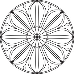 Simple and elegant floral mandala with circular symmetry, ideal for relaxing or meditative designs.