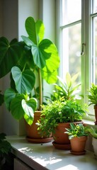 Thriving Indoor Plants in a Sunlit Room Lush Greenery for Home or Office Decor