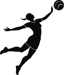 Silhouette of a female volleyball player serving vector