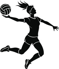 Silhouette of a woman jumping to spike a volleyball