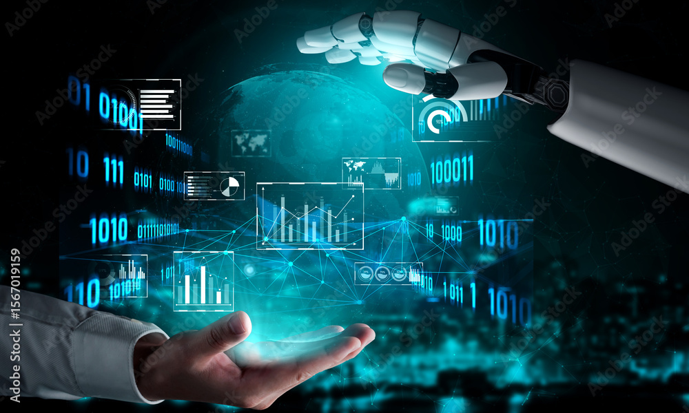 Poster ai artificial intelligence drives data analytics with predictive models, smart dashboards, and virtu