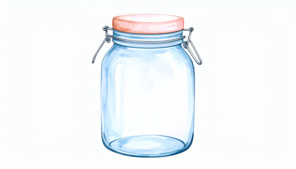 Glass jar with lid painted in transparent brushy style on white background for elegant and artistic container design concepts