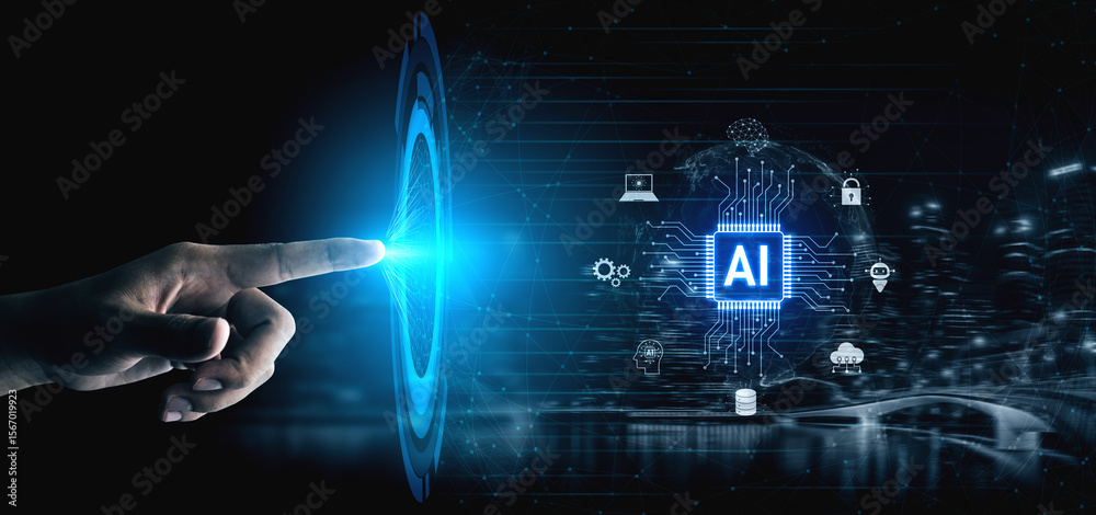 Poster global ai artificial intelligence transforms ai technology worldwide. global artificial intelligence
