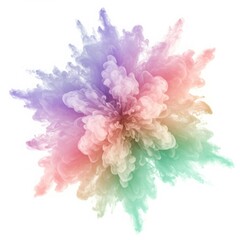 Explosion of pastel colored ink in water with soft gradient of purple pink and green hues