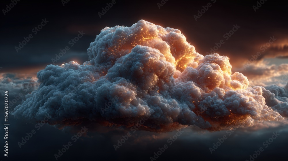 Poster securing cloud data with digital encryption represented by a metal lock within the cloud formation