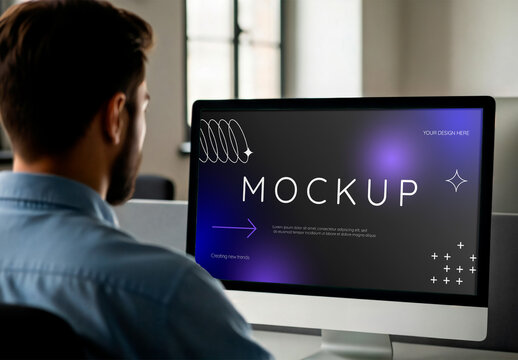 Computer Screen Mockup With Man Working