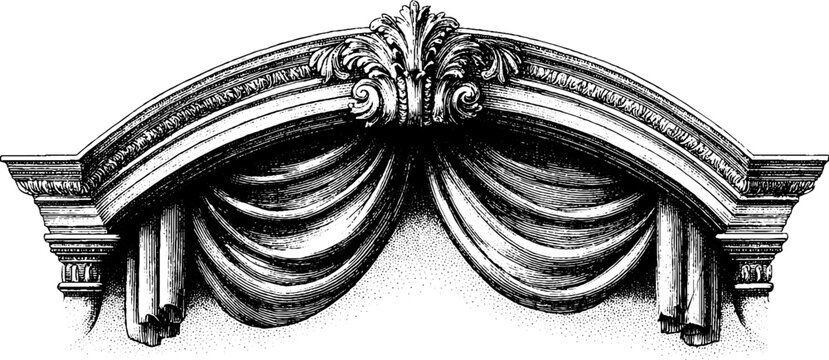 Vintage baroque theatre scene with velvet curtain drawn open for elegant design