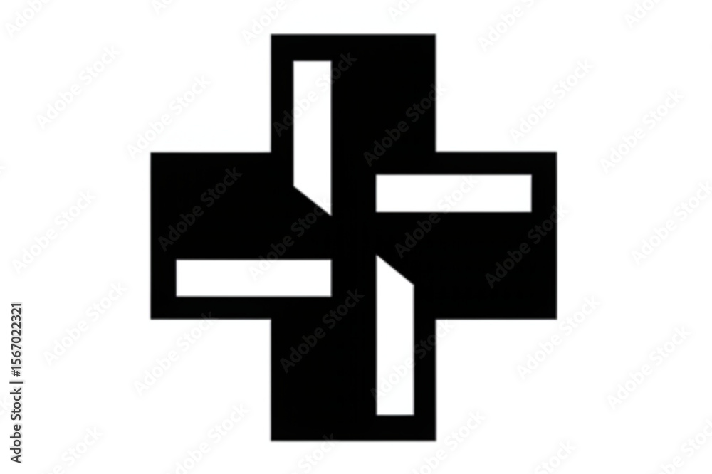 Poster A geometric plus symbol is constructed with white space, creating a minimal and versatile design element useful for icons and branding.
