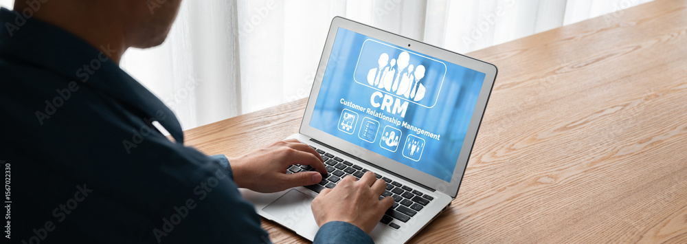 Wall mural customer relationship management system on modish computer for crm business and enterprise