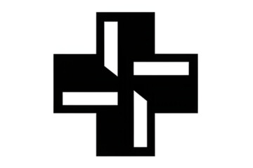 Fototapeta premium A geometric plus symbol is constructed with white space, creating a minimal and versatile design element useful for icons and branding.