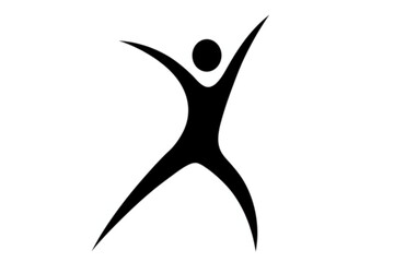 Abstract graphic featuring a stylized figure with arms raised, ideal for fitness or wellness designs, brand identity, or related creative applications.
