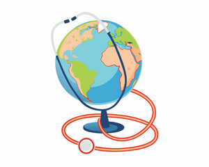 earth globe with a stethoscope