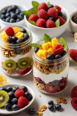Yogurt parfait jars with fresh berries and granola