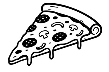 Depicting a delicious pizza slice, brimming with pepperoni and mushrooms, perfect for culinary designs or quick food icons.
