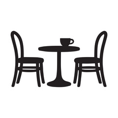 Minimalist Café Table and Chairs Icon with Coffee Cup – Vector Style

