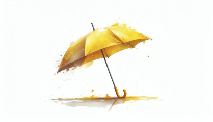 Obraz premium Yellow umbrella illustrated with splashy brush strokes on white background for vibrant and artistic weather accessory design concepts