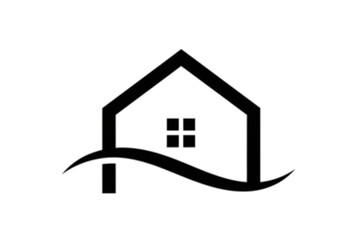 Minimalist house design with a flowing base provides a clean, modern style suitable for real estate or architectural branding.