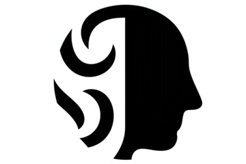 Mindful head in silhouette conveys abstract sound waves, a graphic representing hearing, sound, or perception with visual impact.