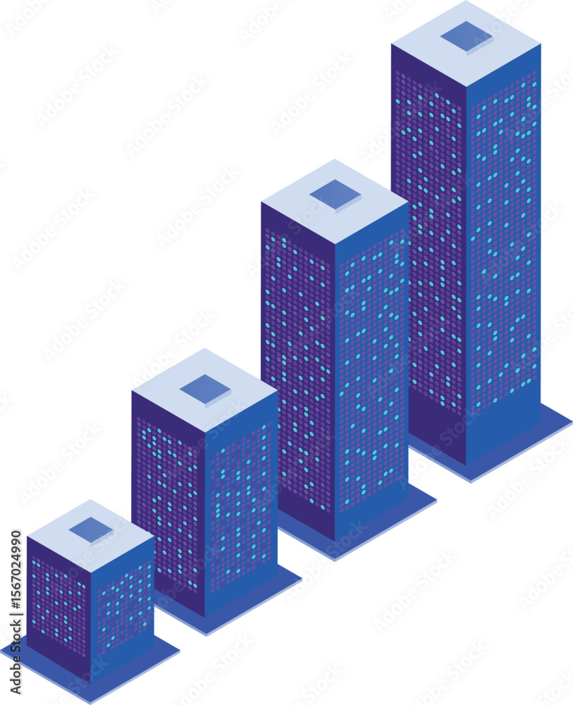 Poster isometric view of a ultraviolet server rack with multiple servers. isometric design for data center 