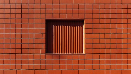 Brick wall with recessed square window, slatted