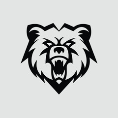 A fierce roaring bear face mascot logo design featuring a wide open jaw suitable for sports teams brands or any organization seeking a powerful and