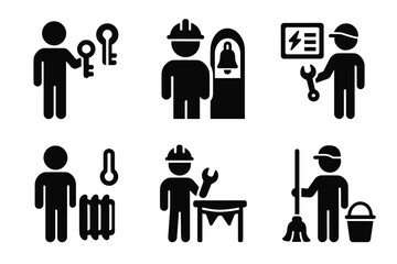 Icons of workers: male figures in various occupations vector icon isolated illustration