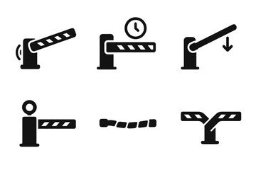 Barrier gate icons set: entry, exit, traffic, control, access vector icon isolated illustration