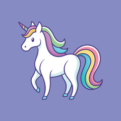 Outlined unicorn vector with soft pastel rainbow mane, minimalist line art, gentle colors, magical fantasy creature, cute elegant illustration