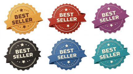 Colorful best seller label badges, perfect for promoting popular items and highlighting top-rated products in your online store.