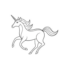 Minimalist single-line unicorn running illustration, continuous line art, elegant mythical horse drawing, modern simple vector design