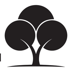 Stylized black silhouette of a tree with three rounded canopy sections and a simple trunk on a white background