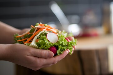 Fresh Healthy Vegetable Salad in Hands A Nutritious Meal