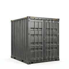 An industrial shipping container in a metallic gray, conveying themes of global trade and logistics in this striking photorealistic image.