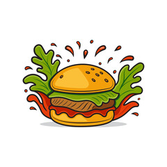 Meet burger with ketchup splashes