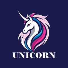 Modern unicorn logo design with elegant curved lines, creative negative space, minimalist style, perfect for branding, tech, or fantasy businesses.