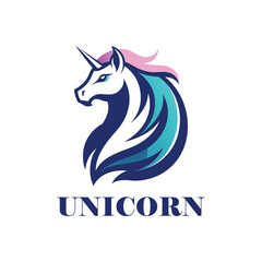 Modern unicorn logo design with elegant curved lines, creative negative space, minimalist style, perfect for branding, tech, or fantasy businesses.