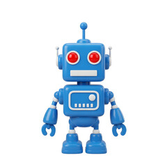 Blue Cartoon Robot With Red Eyes And Antenna On Transparent Background