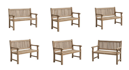 Elegant Wooden Benches in Multiple Angles for Outdoor and Indoor Seating Solutions, isolated on a transparent background